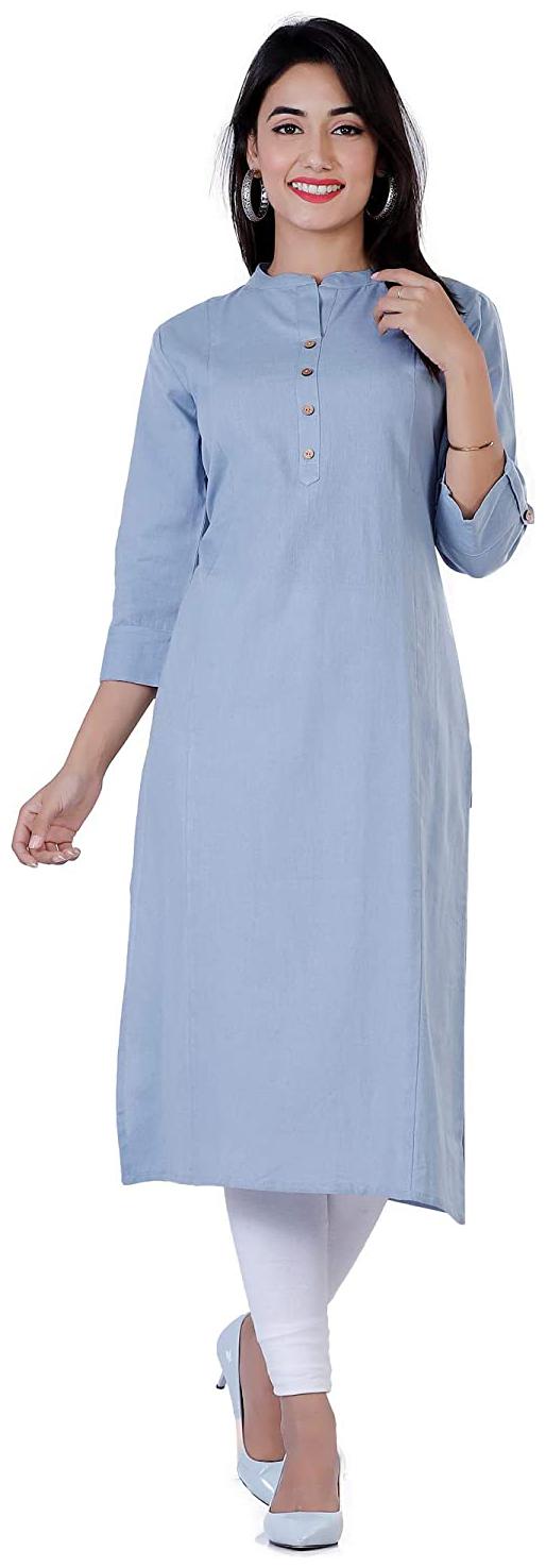 

The Wide Store Women Cotton Solid Kurti (Blue)