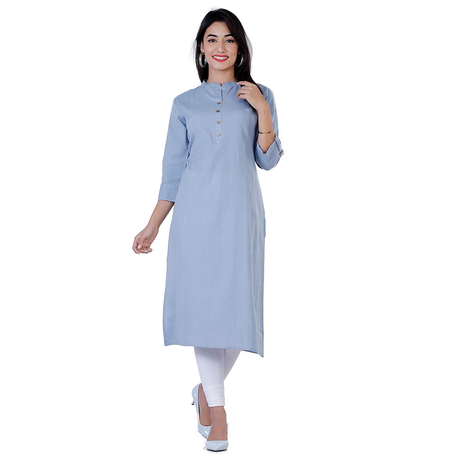 

The Wide Store Women Cotton Solid Kurti (Blue)