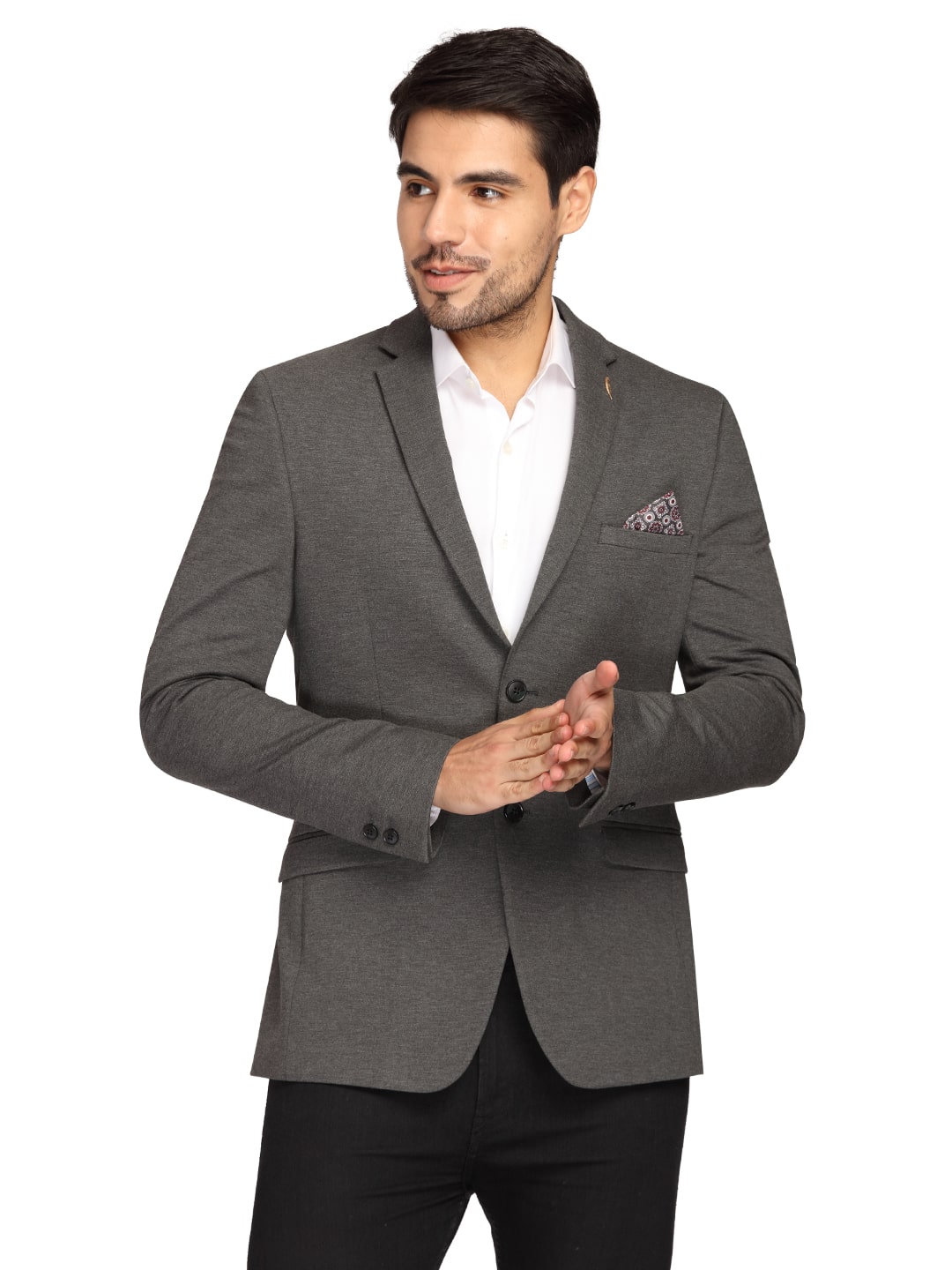 

Theme Men Grey Solid Slim fit Single Breasted Blazer