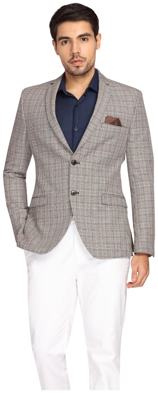 

Theme Men Grey Checked Slim fit Single Breasted Blazer