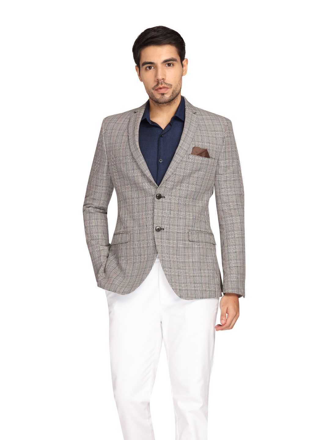

Theme Men Grey Checked Slim fit Single Breasted Blazer