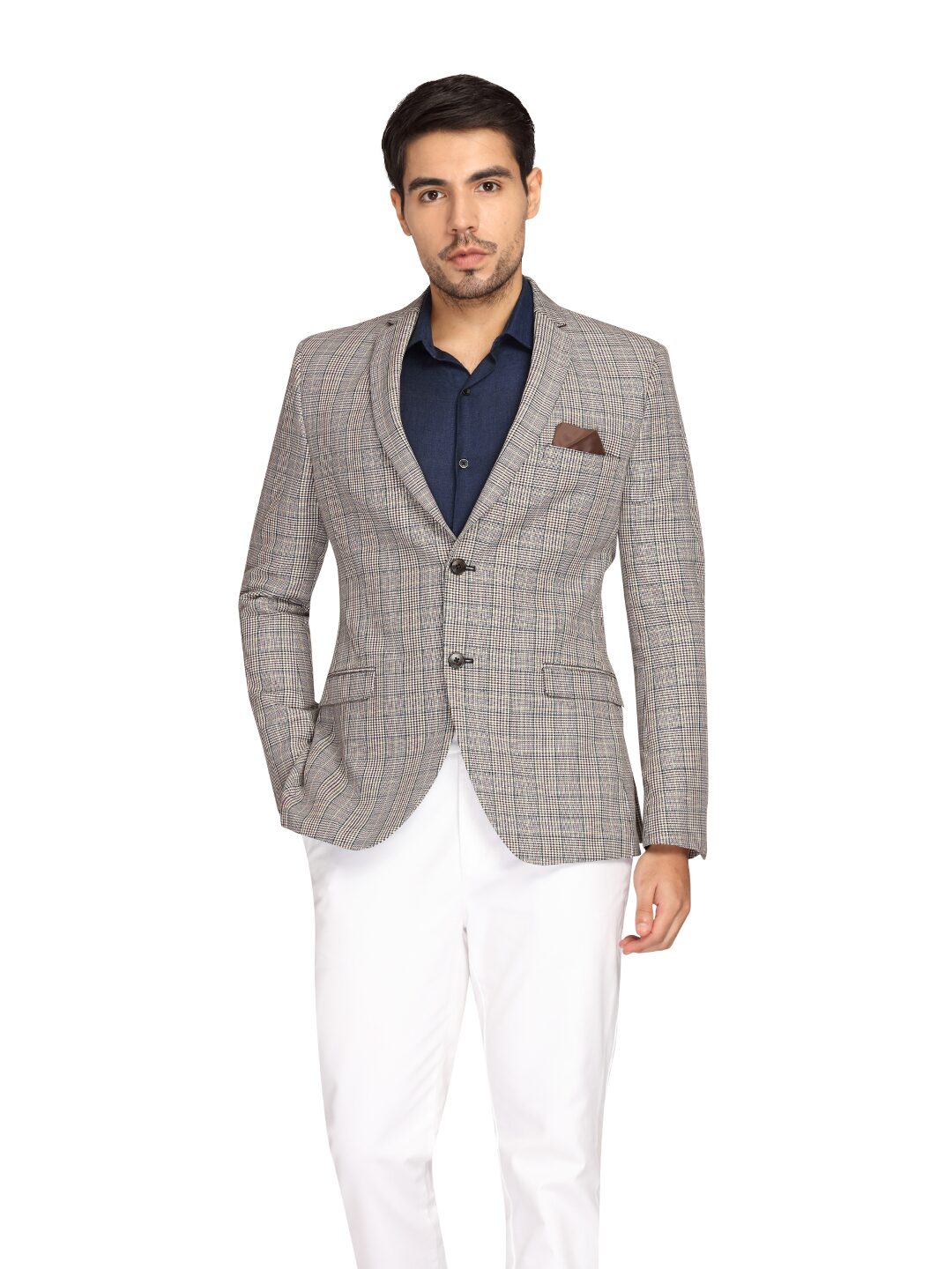 

Theme Men Grey Checked Slim fit Single Breasted Blazer