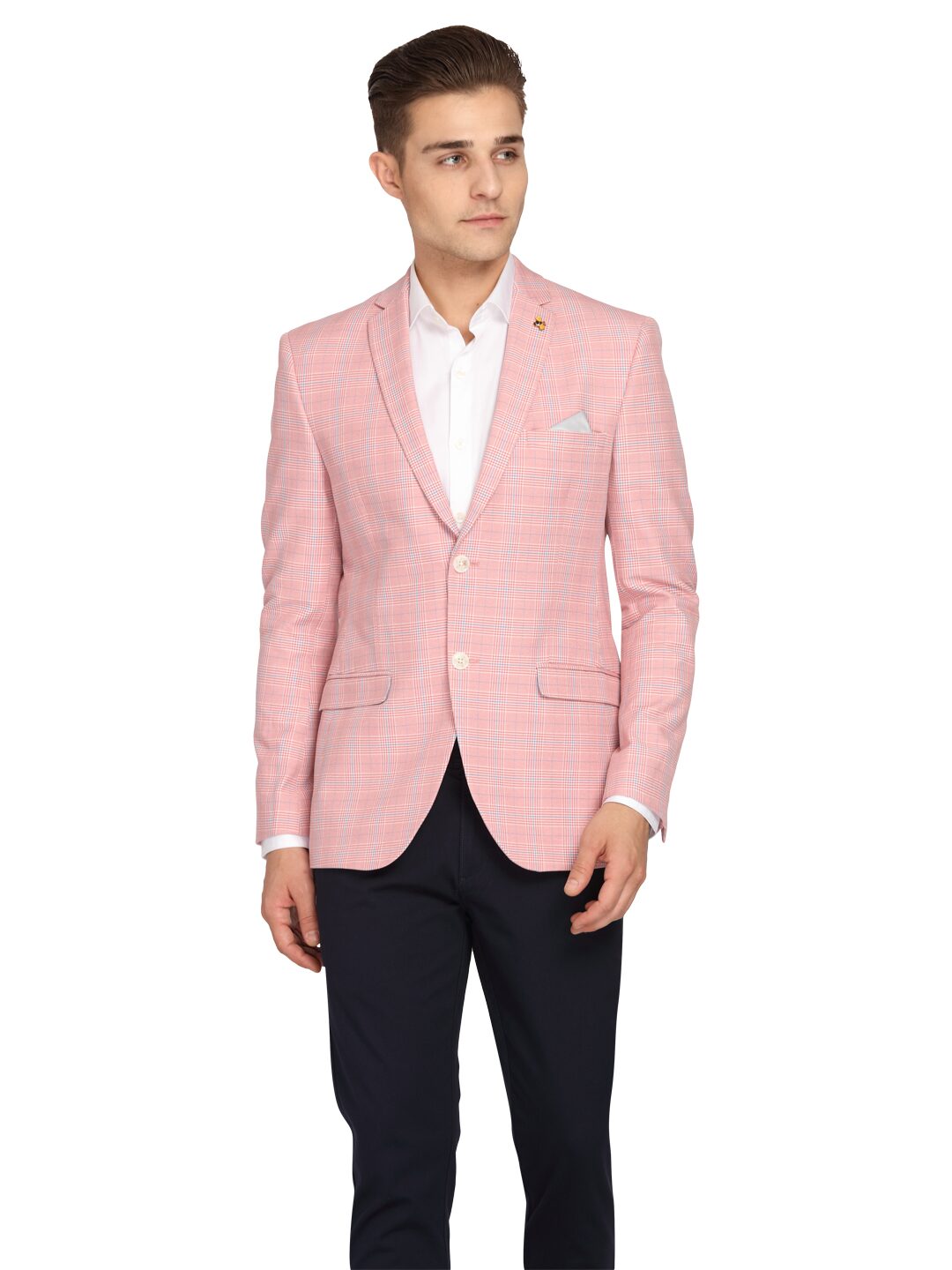 

Theme Men Pink Checked Slim fit Single Breasted Blazer