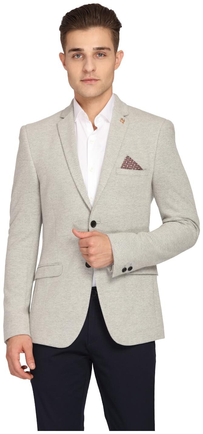 

Theme Men Grey Solid Slim fit Single Breasted Blazer