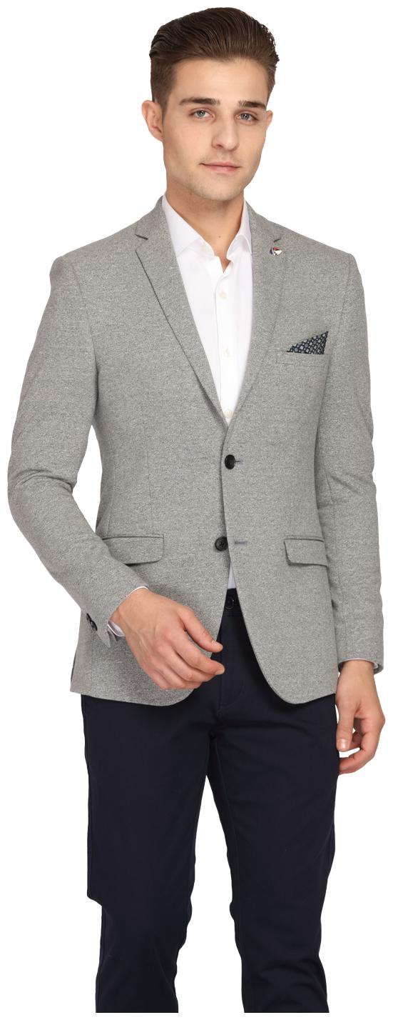 

Theme Men Grey Solid Slim fit Single Breasted Blazer