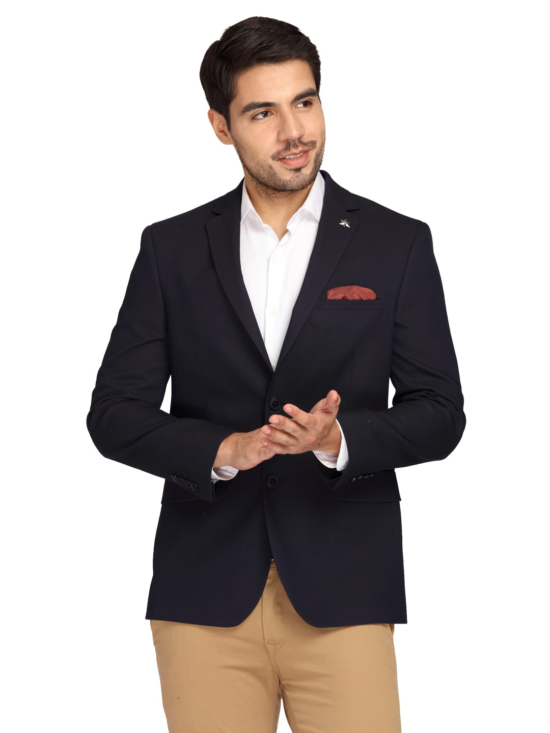 

Theme Men Navy blue Solid Regular fit Single Breasted Blazer