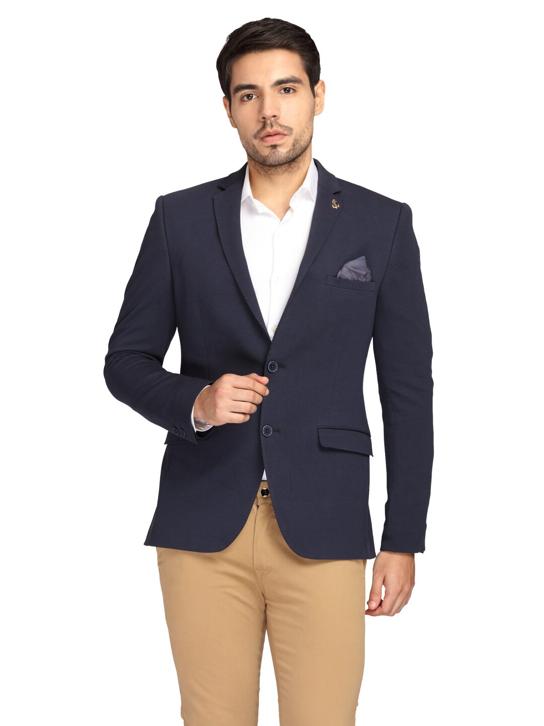 

Theme Men Navy blue Solid Slim fit Single Breasted Blazer