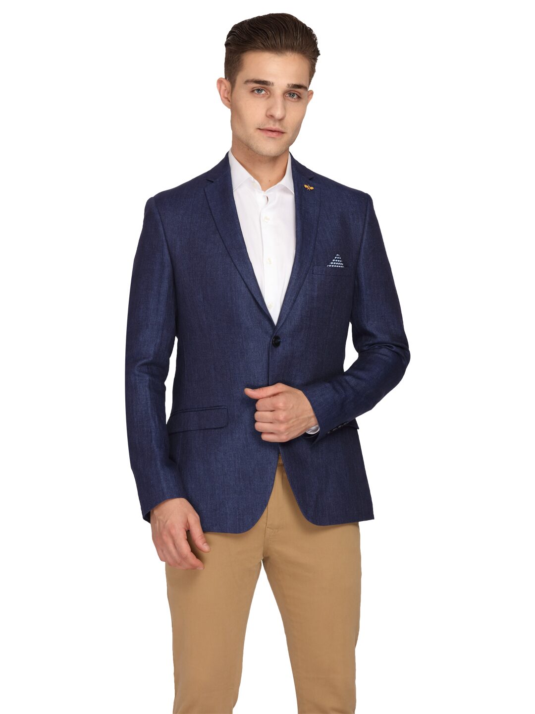 

Theme Men Blue Solid Slim fit Single Breasted Blazer