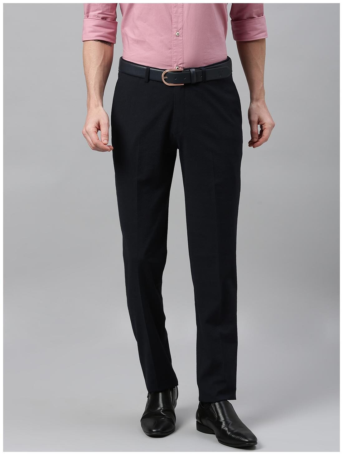 

Theme Men Solid Slim Fit Formal Trouser - Navy Blue