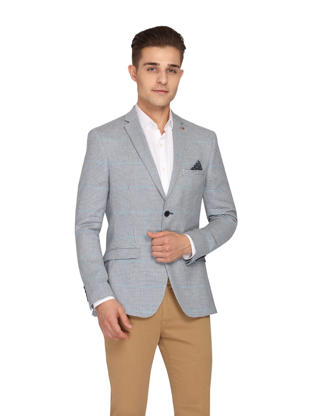 

Theme Men Blue Checked Slim fit Single Breasted Blazer