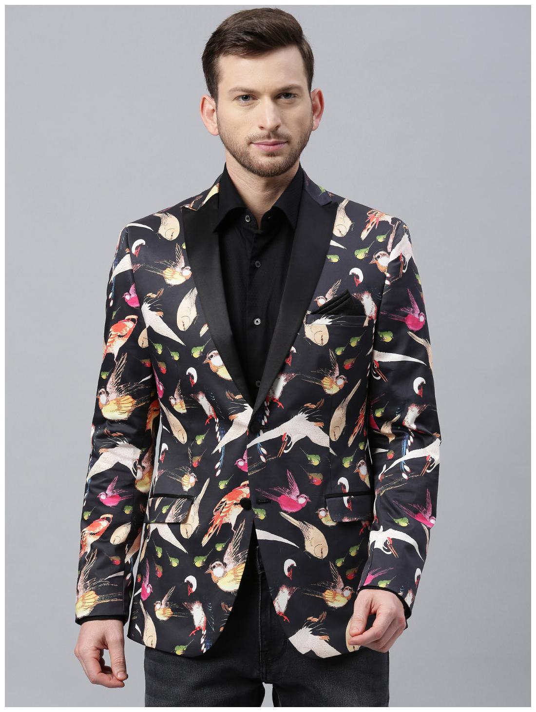 

Theme Men Black Printed Slim fit Single Breasted Blazer