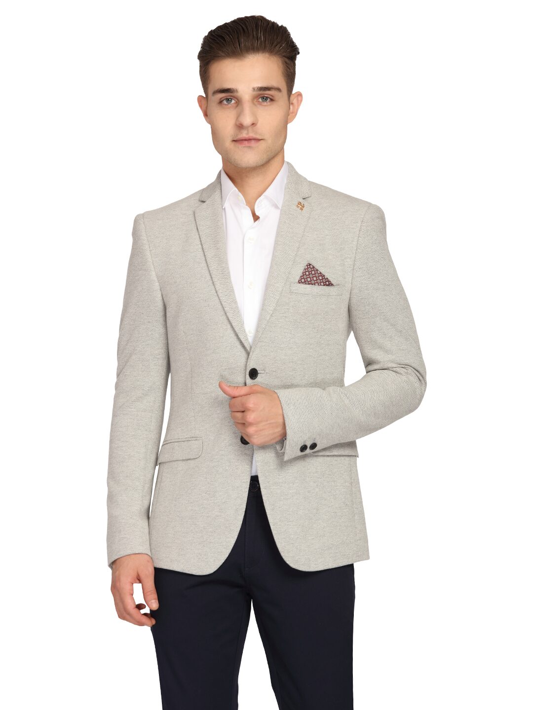 

Theme Men Grey Solid Slim fit Single Breasted Blazer