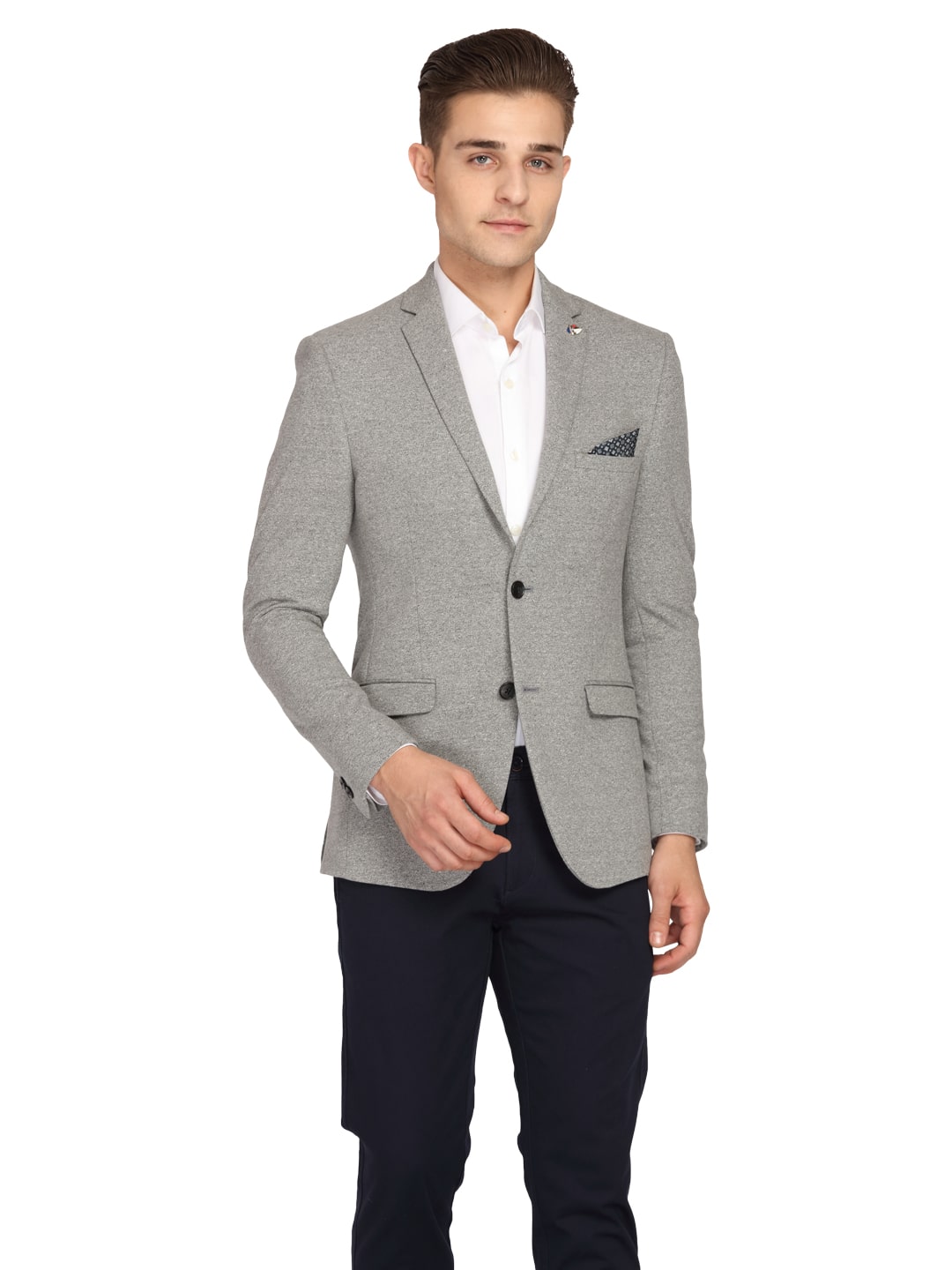 

Theme Men Grey Solid Slim fit Single Breasted Blazer