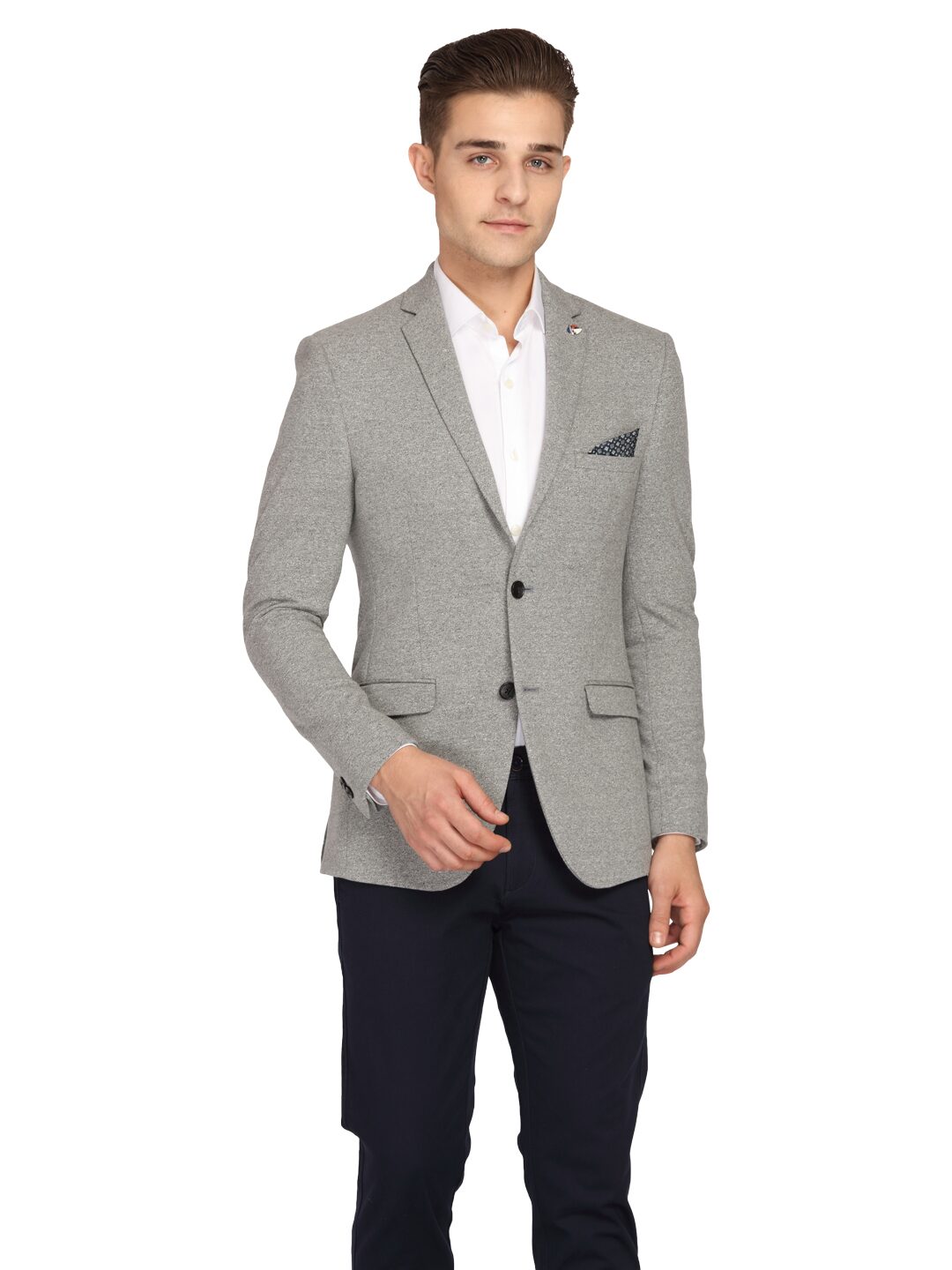 

Theme Men Grey Solid Slim fit Single Breasted Blazer