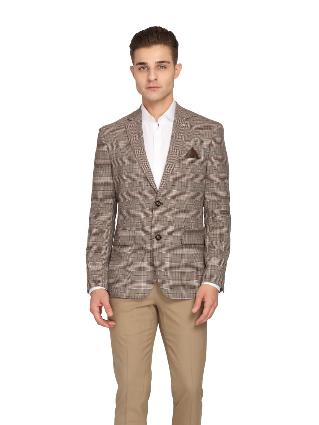 

Theme Men Brown Checked Regular fit Single Breasted Blazer