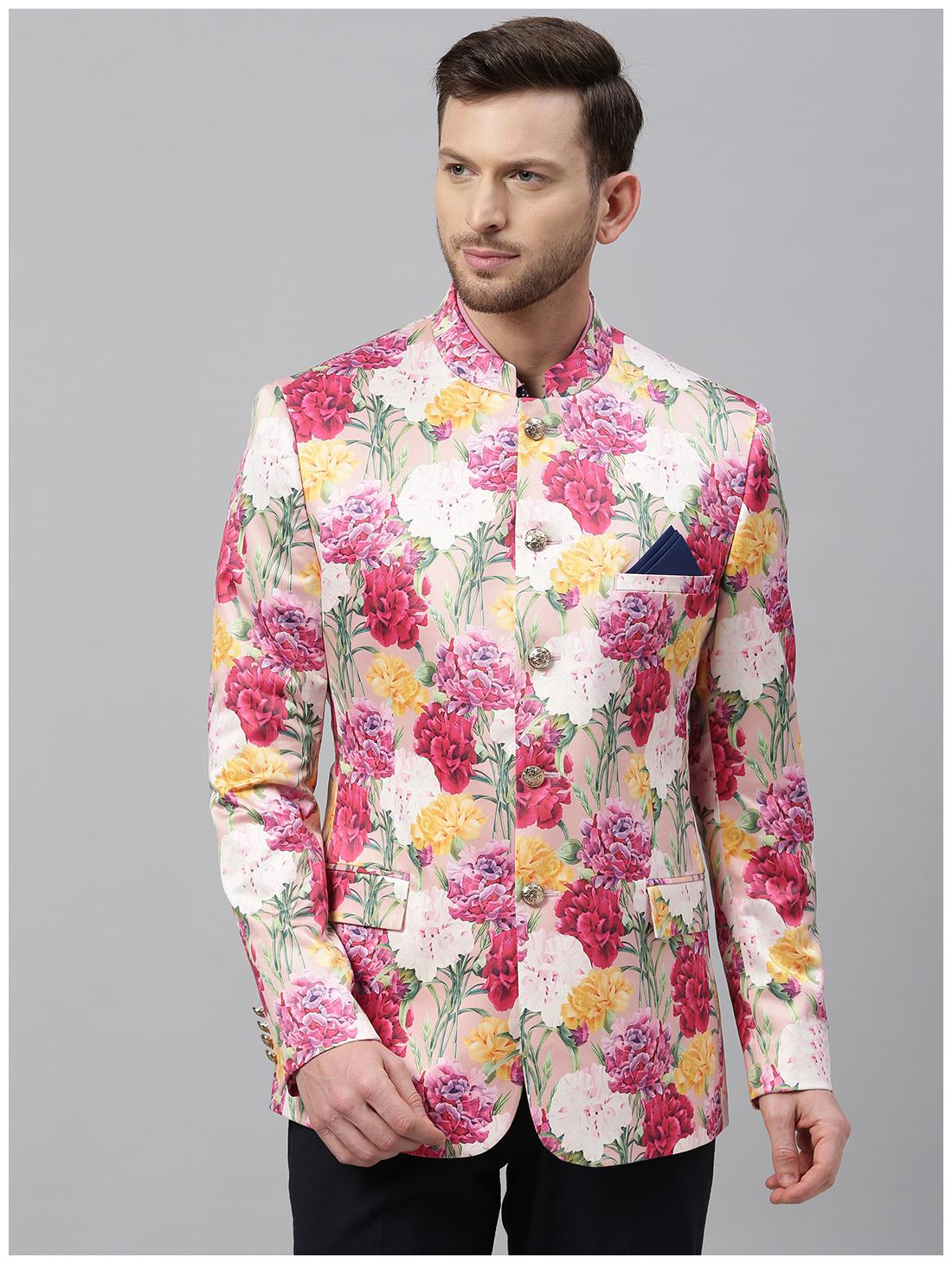 

Theme Men Polyester Slim Fit Bandhgala Blazer (Pink)