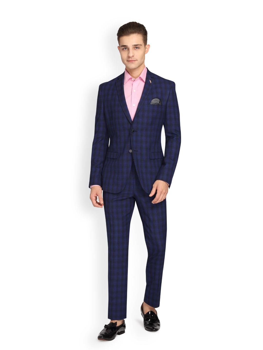 

Theme Men Polyviscose Checked Blue Suit