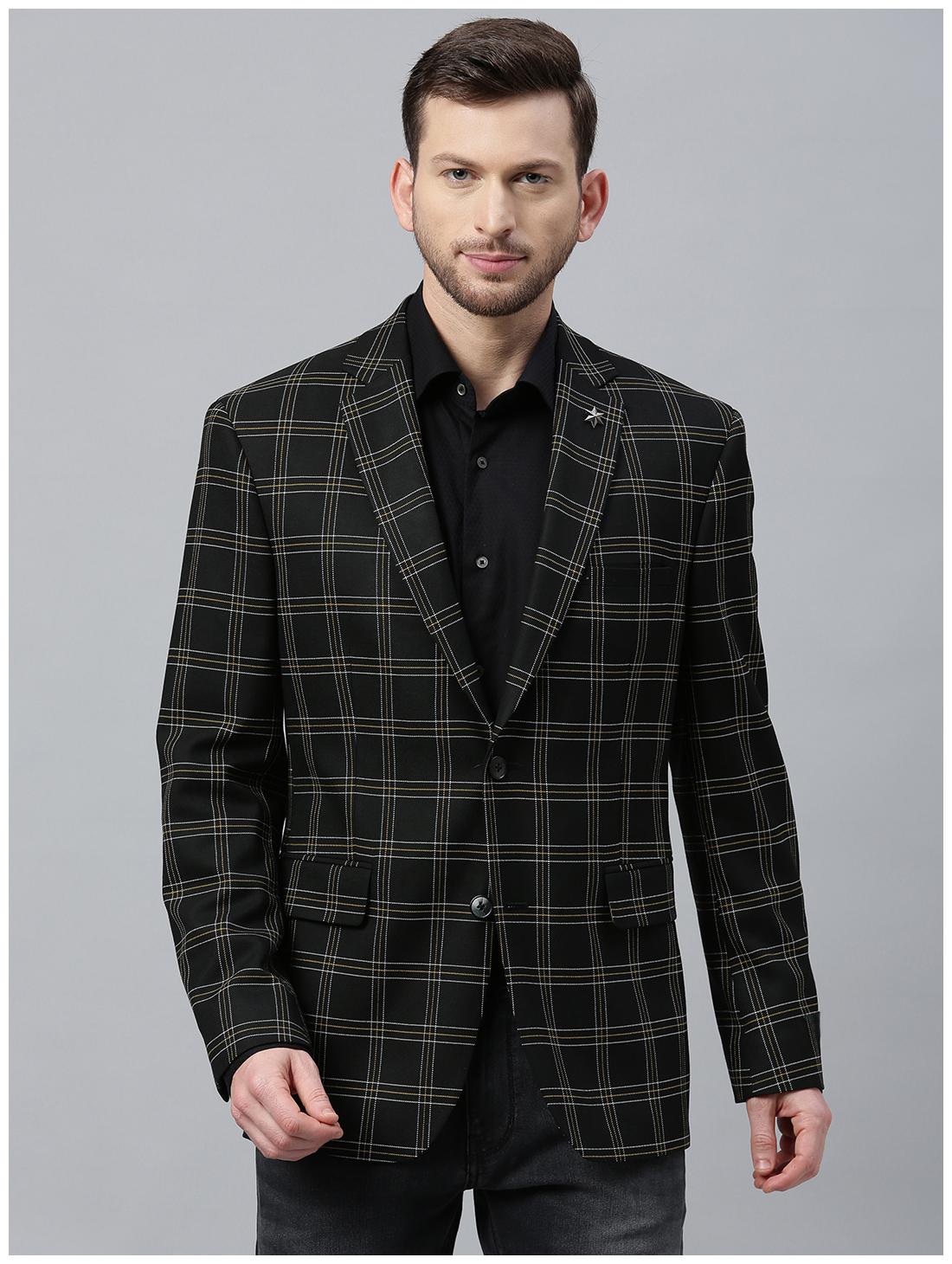 

Theme Men Black Checked Regular fit Single Breasted Blazer