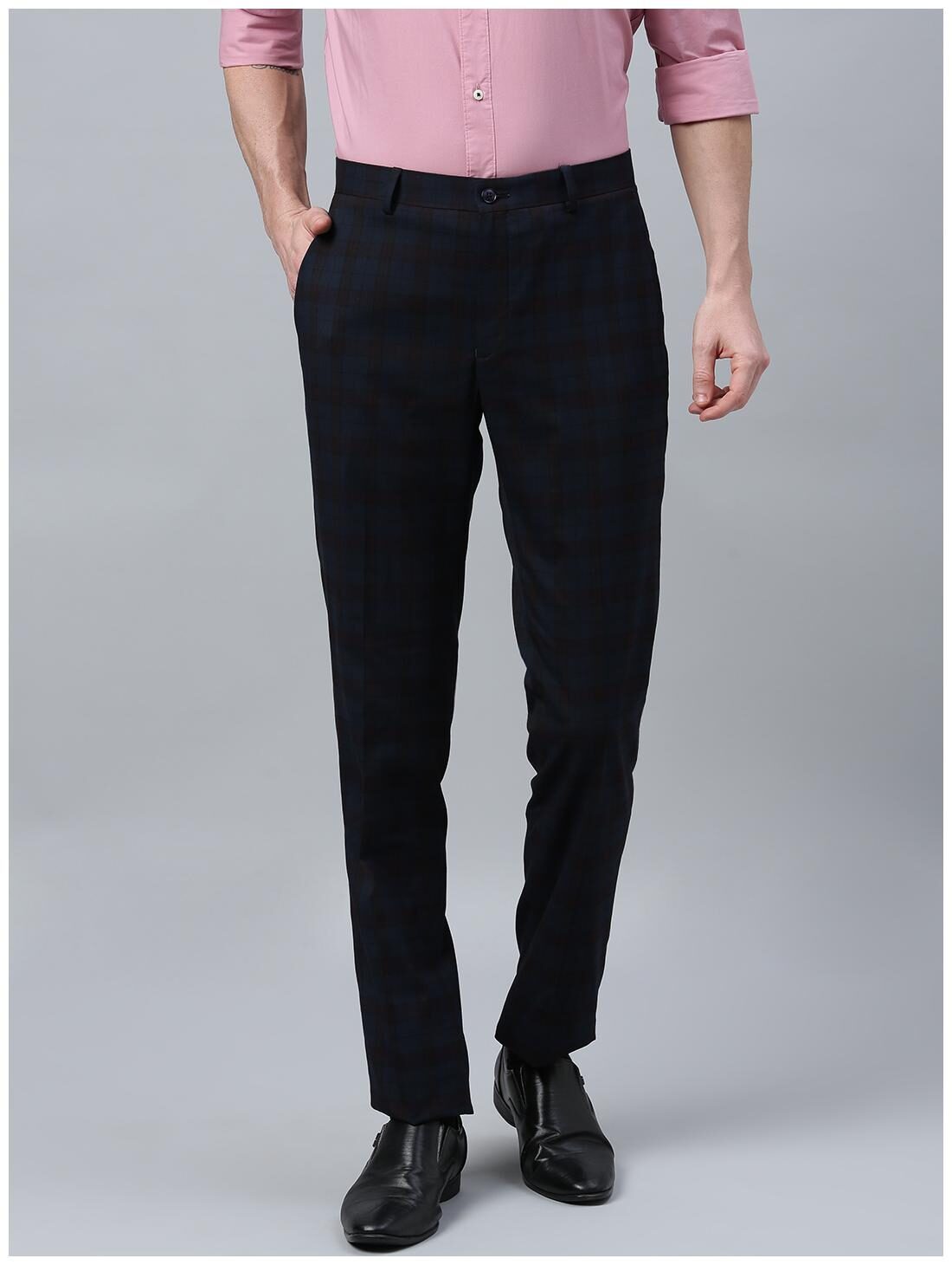 

Theme Men Checked Slim Fit Formal Trouser - Navy Blue
