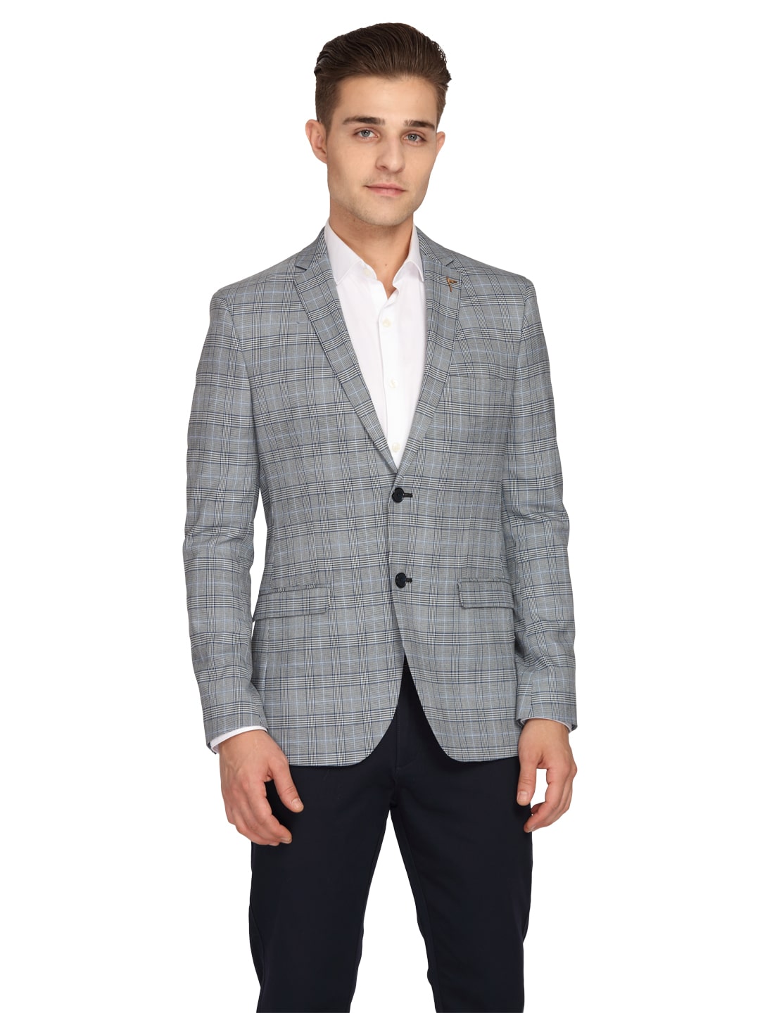 

Theme Men Blue Checked Slim fit Single Breasted Blazer