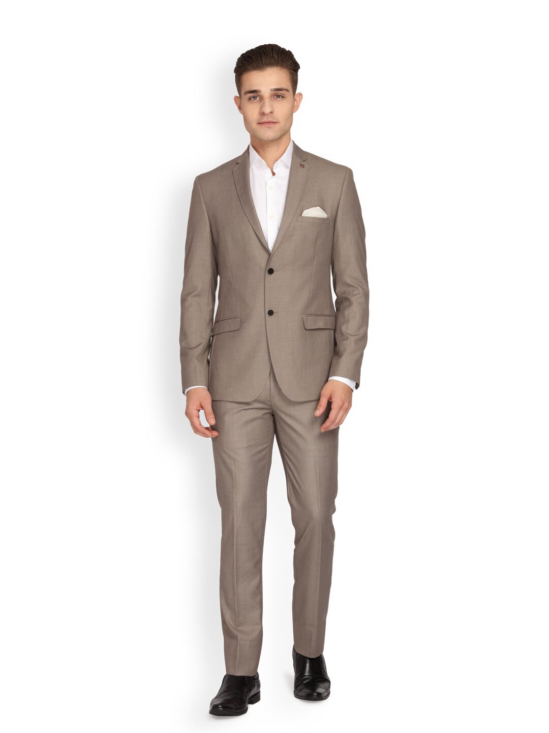 

Theme Men Polyviscose Solid Beige Suit