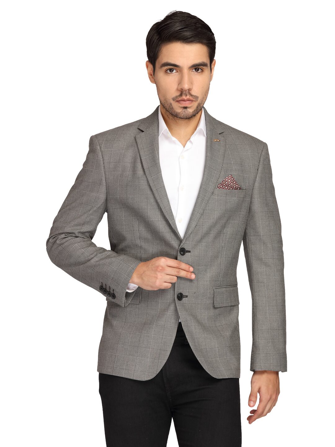 

Theme Men Grey Checked Regular fit Single Breasted Blazer