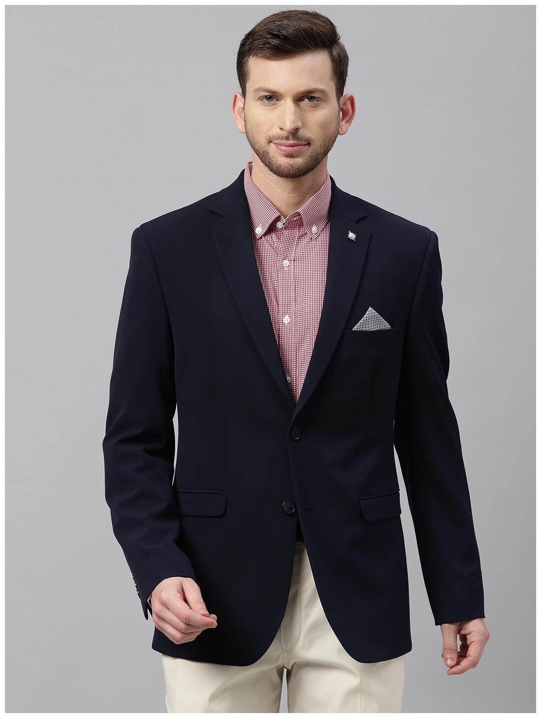 

Theme Men Navy blue Solid Regular fit Single Breasted Blazer