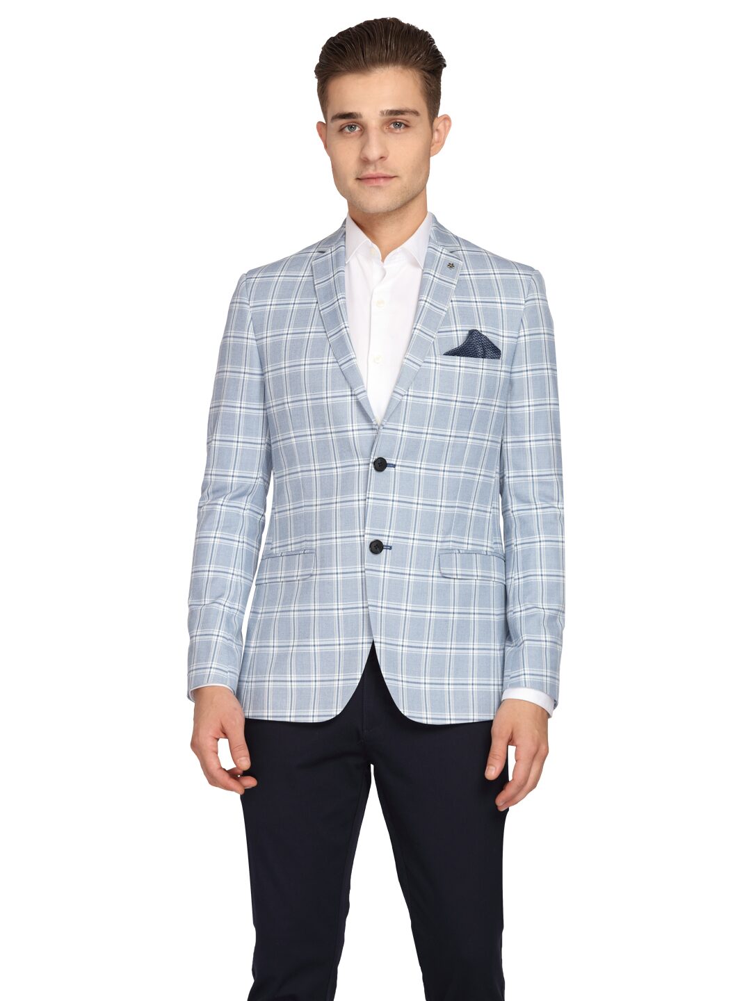 

Theme Men Blue Checked Slim fit Single Breasted Blazer
