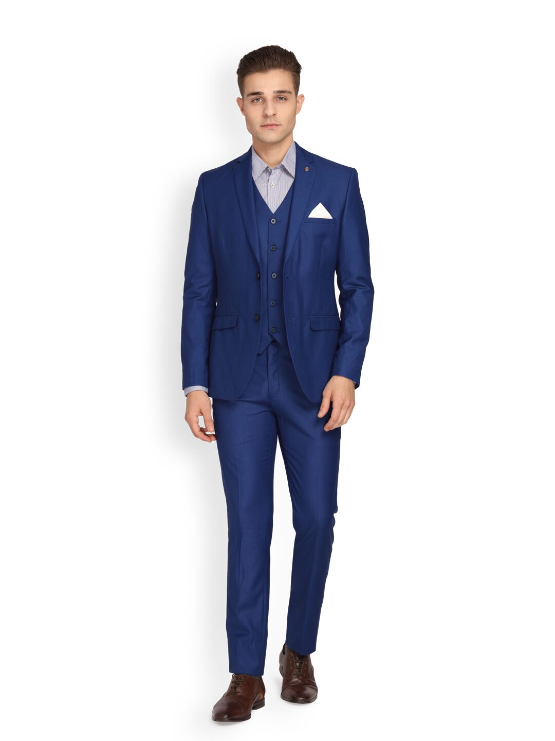 

Theme Men Polyviscose Solid Blue Suit