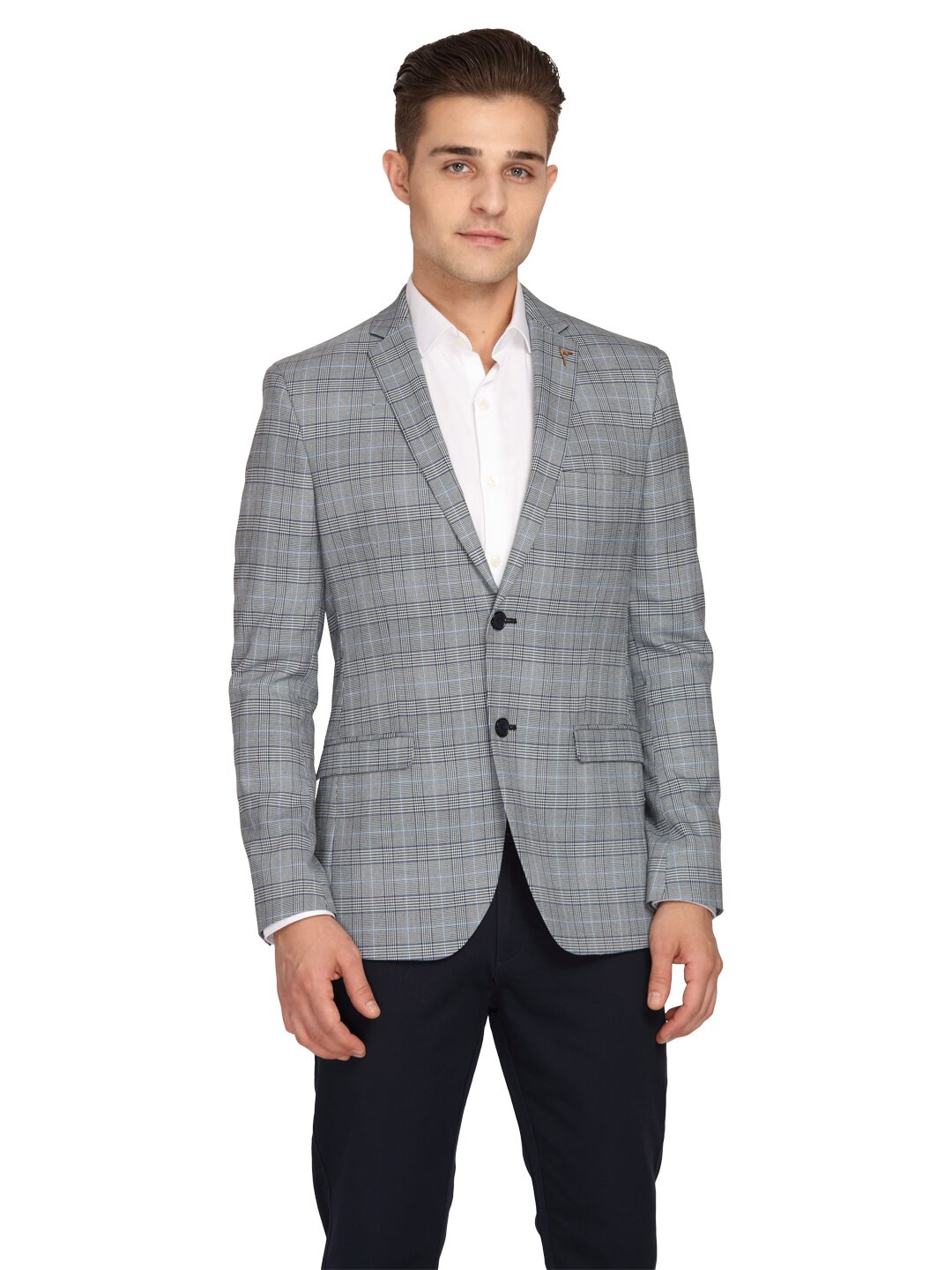 

Theme Men Blue Checked Slim fit Single Breasted Blazer