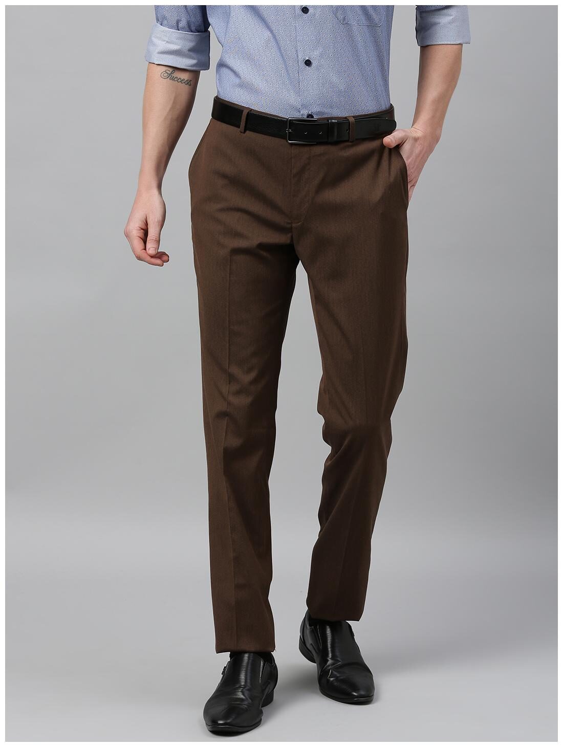 

Theme Men Solid Slim Fit Formal Trouser - Brown