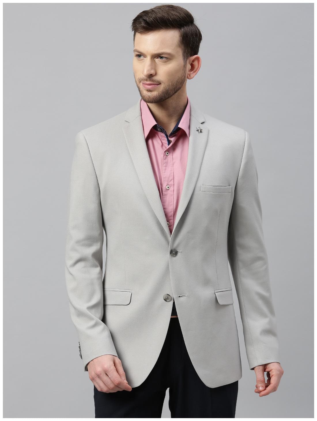 

Theme Men Grey Solid Slim fit Single Breasted Blazer