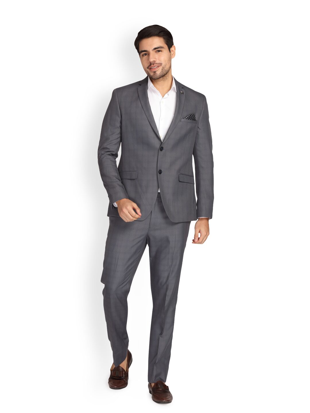 

Theme Men Polyester Checked Grey Suit