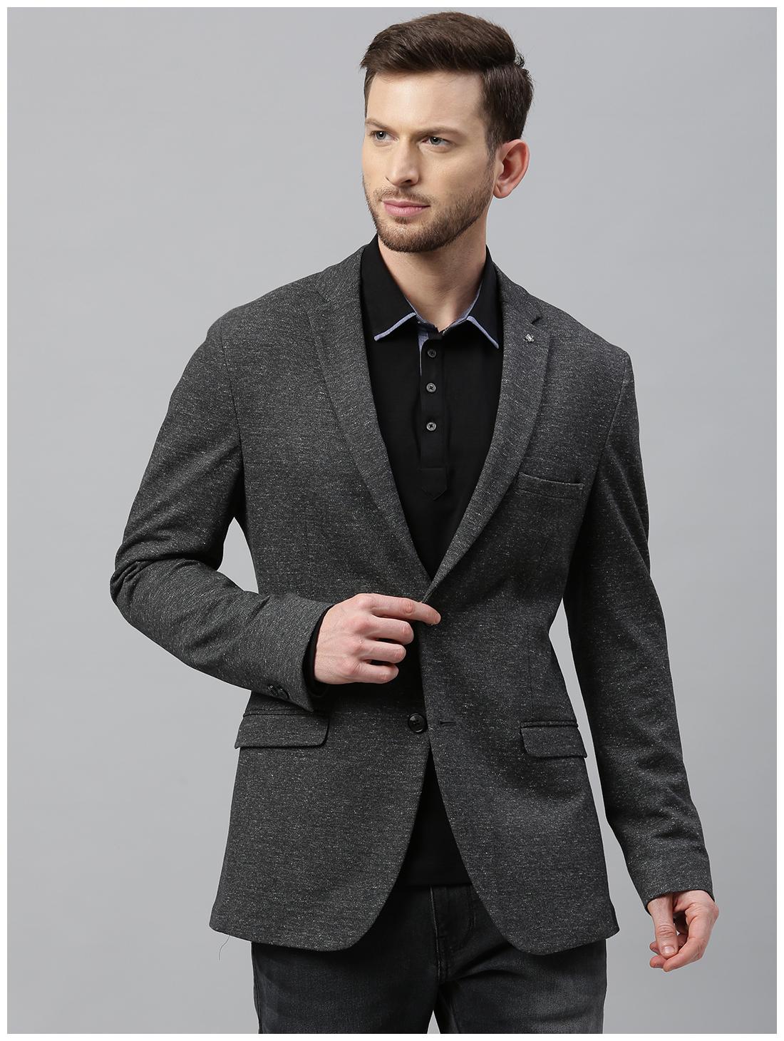 

Theme Men Grey Solid Slim fit Single Breasted Blazer