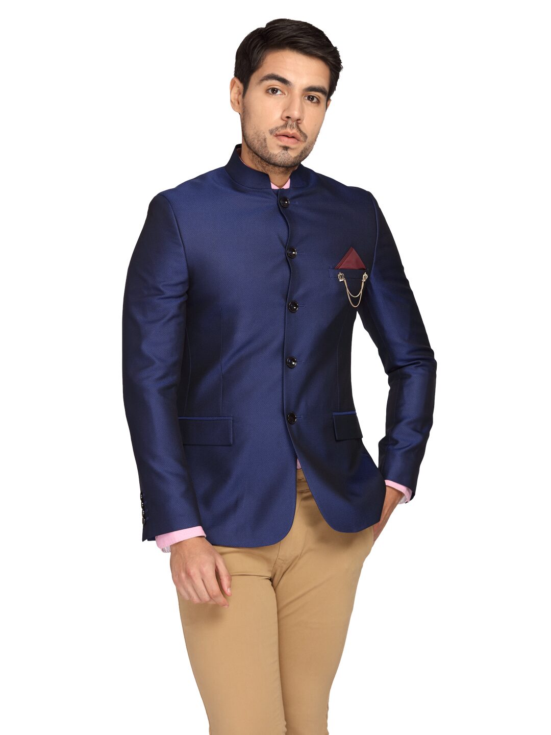 

Theme Men Blue Solid Slim fit Bandhgala Blazer