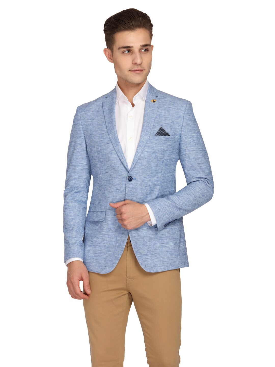 

Theme Men Blue Solid Slim fit Single Breasted Blazer