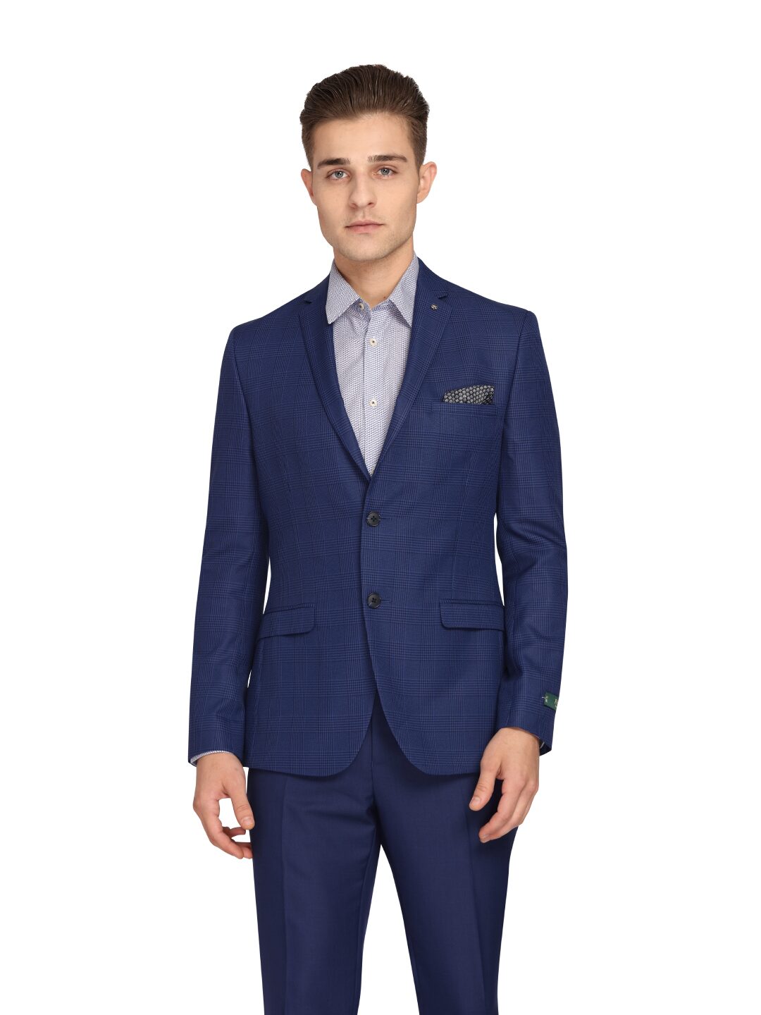 

Theme Men Blue Checked Slim fit Single Breasted Blazer