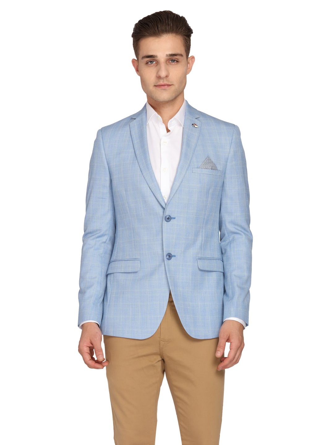 

Theme Men Blue Checked Slim fit Single Breasted Blazer