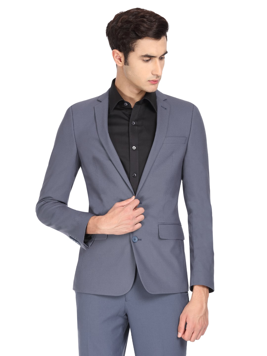 

Theme Men Blue Solid Slim fit Single Breasted Blazer