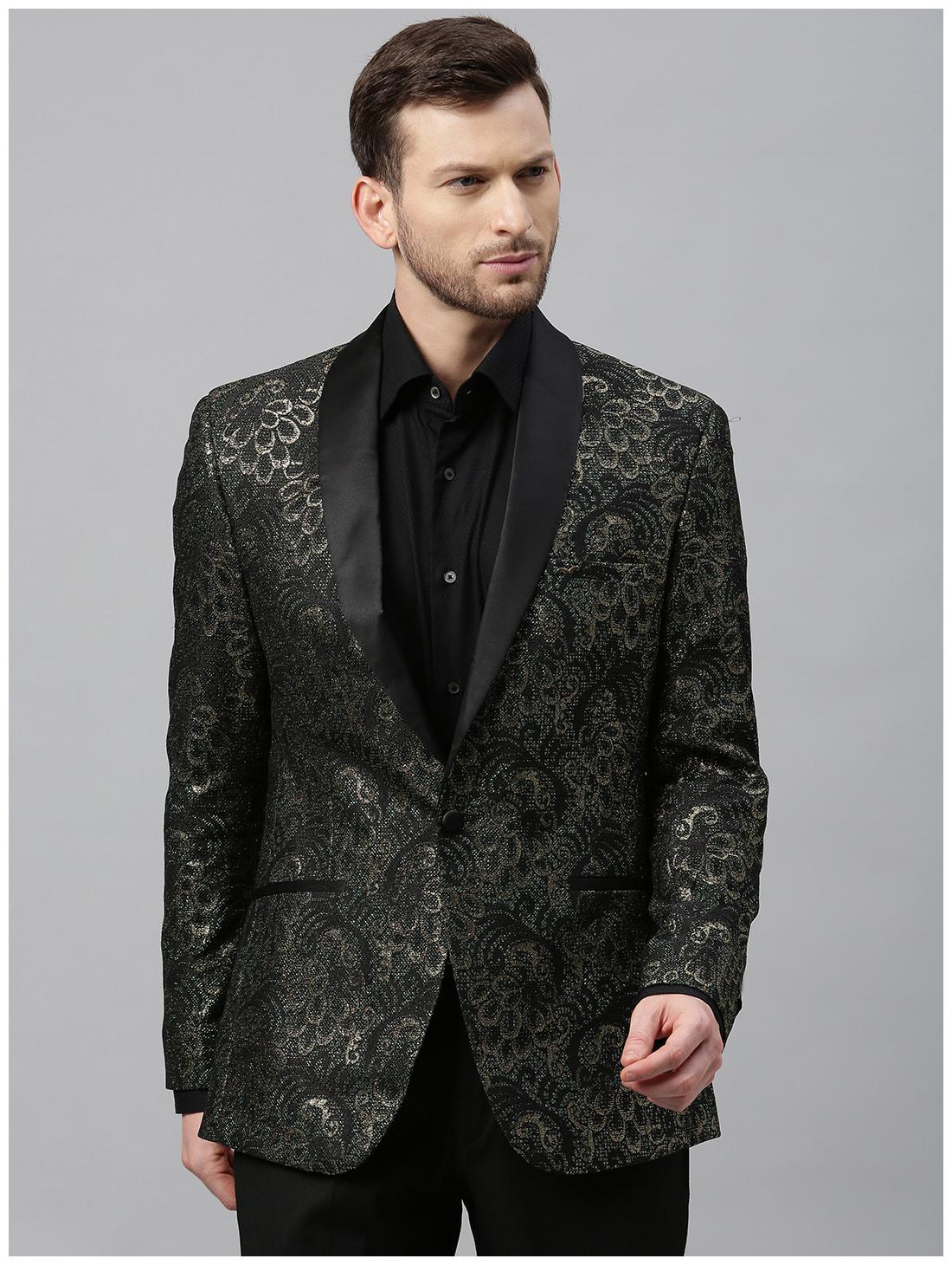 

Theme Men Black Printed Slim fit Tuxedo