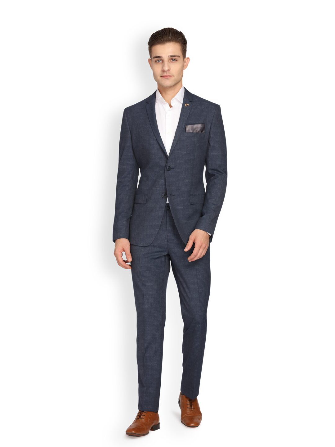 

Theme Men Polyviscose Checked Blue Suit