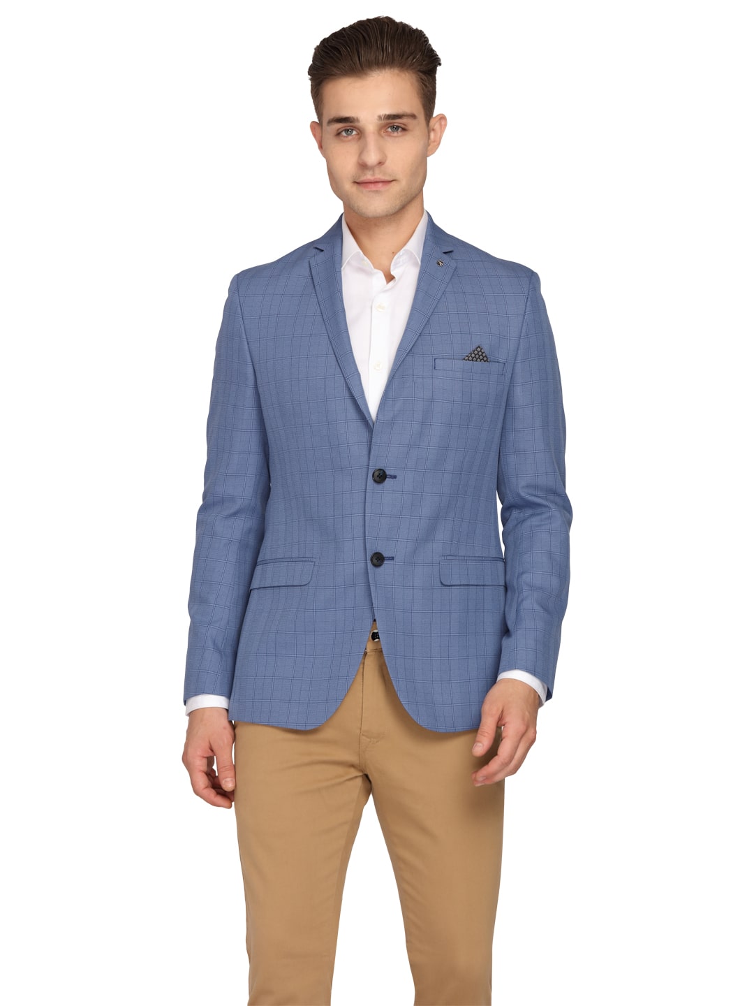

Theme Men Blue Checked Slim fit Single Breasted Blazer