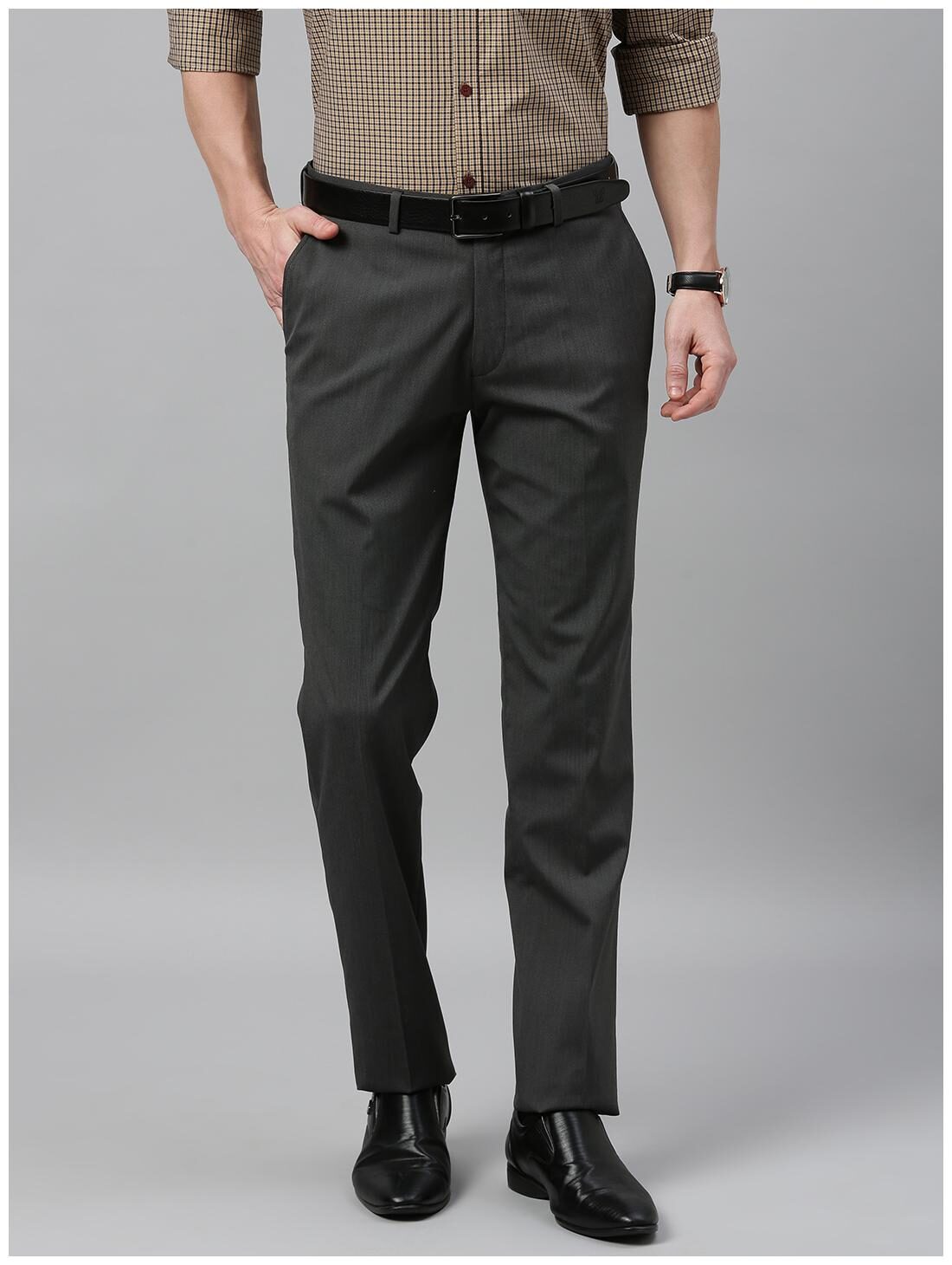 

Theme Men Solid Slim Fit Formal Trouser - Grey