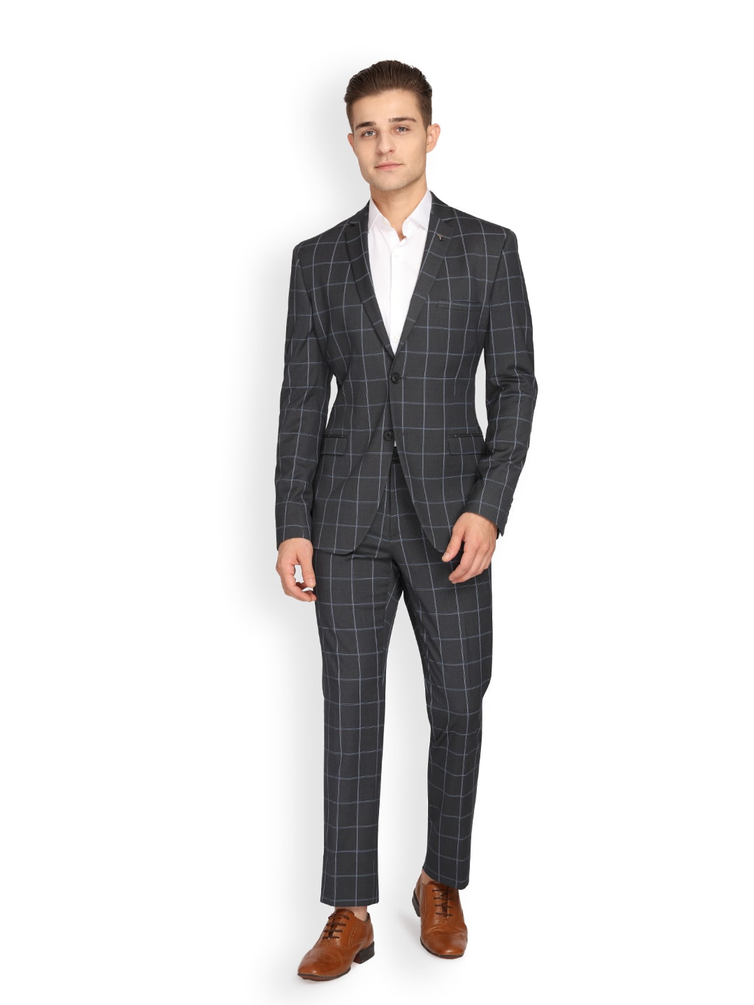 

Theme Men Polyester Checked Grey Suit