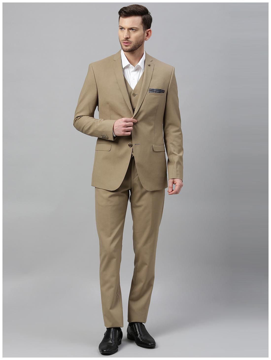 

Theme Men Wool Solid Beige Three Piece Suit