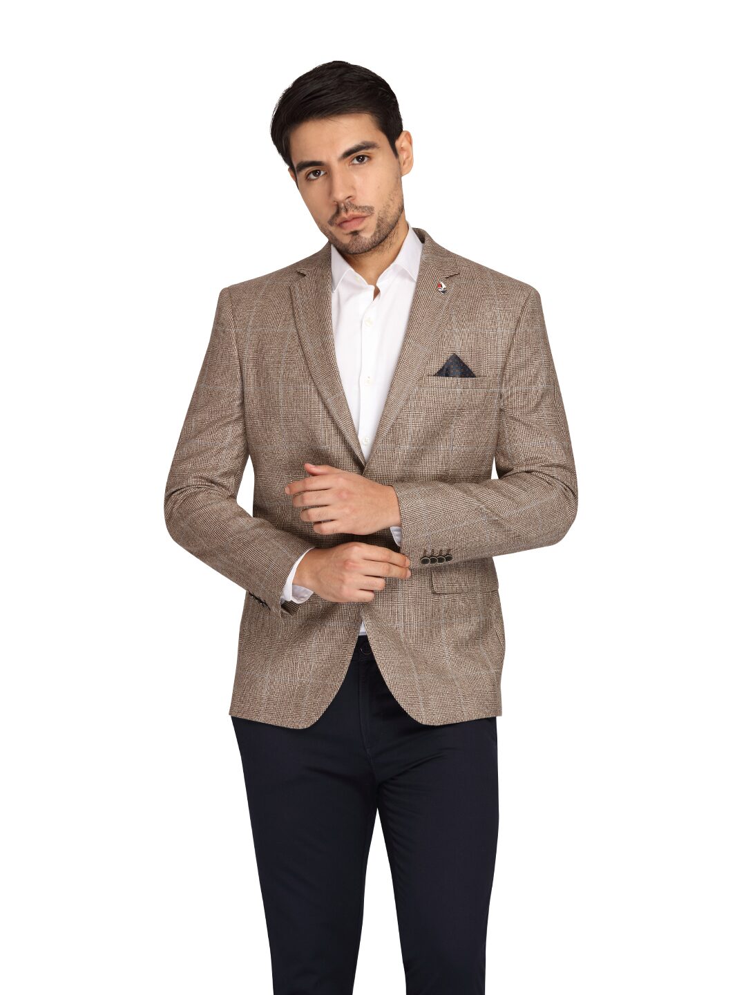 

Theme Men Beige Checked Regular fit Single Breasted Blazer