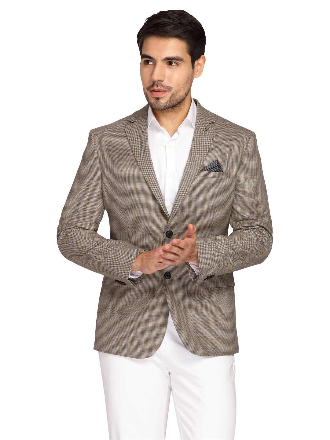 

Theme Men Beige Checked Regular fit Single Breasted Blazer