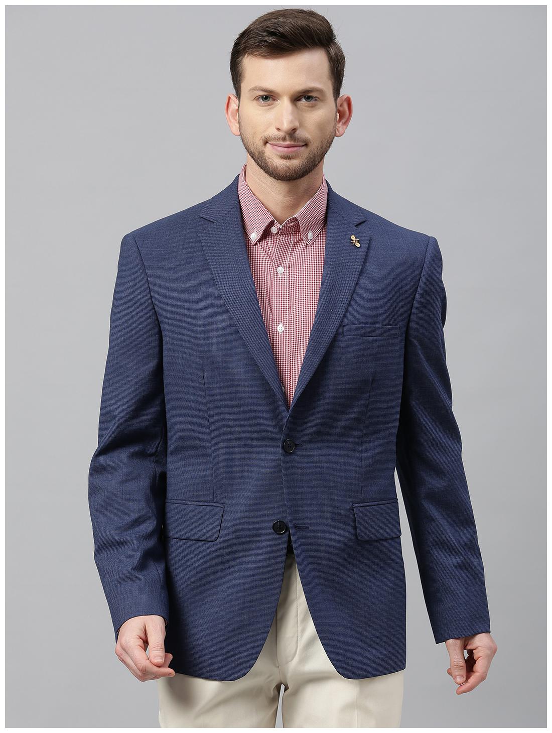 

Theme Men Blue Textured Regular fit Single Breasted Blazer