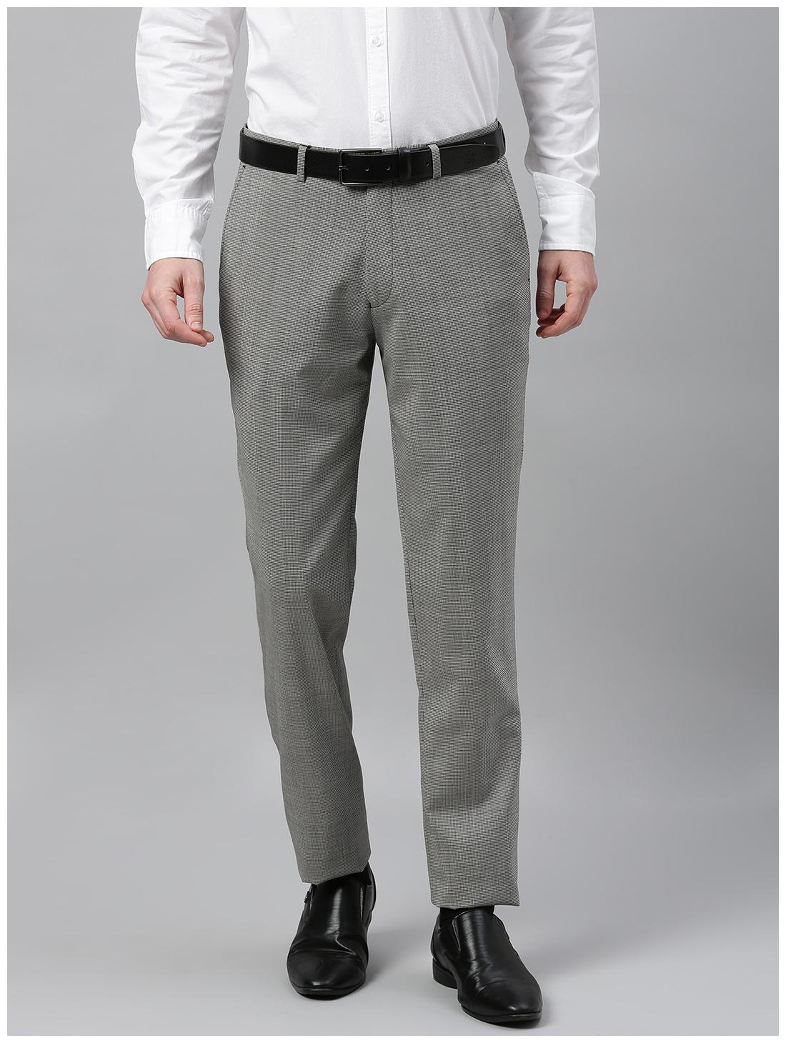 

Theme Men Printed Slim Fit Formal Trouser - Black Grey