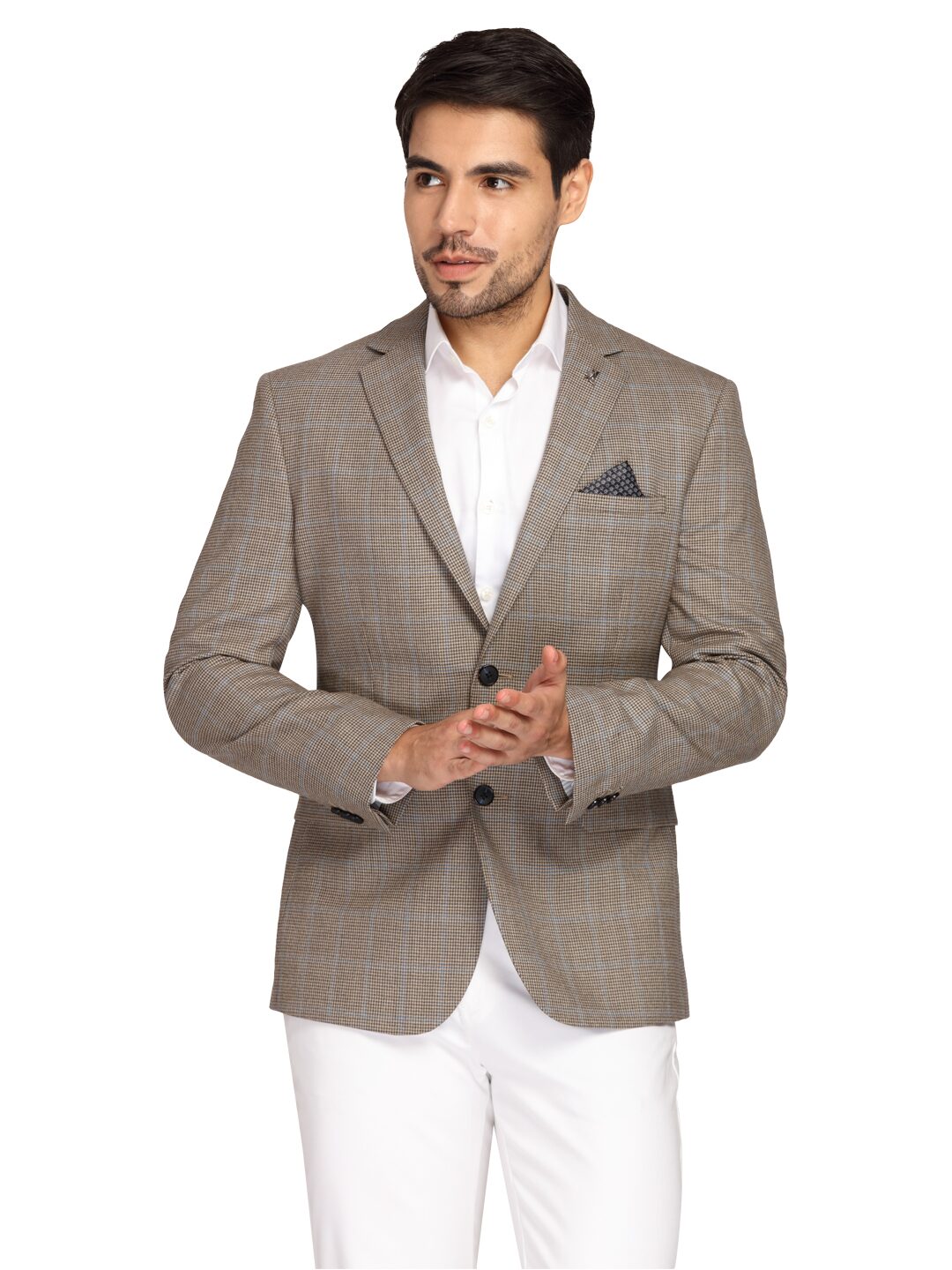

Theme Men Beige Checked Regular fit Single Breasted Blazer